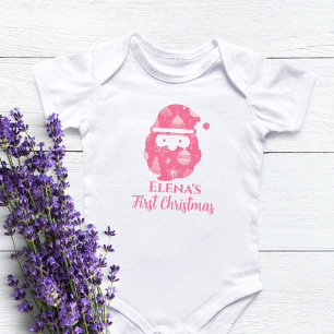 First Christmas Baby Girl Santa Claus Pink Baby Bodysuit
