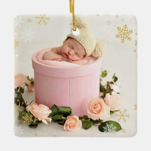 First Christmas Baby Girl Snowflake Frame Photo Ceramic Ornament