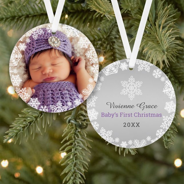First Christmas Baby Girl Snowflake Frame Photo Ornament (Creator Uploaded)