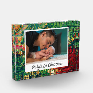 FIRST CHRISTMAS Baby Keepsake Abstract GREEN Photo Block
