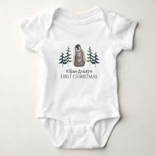 First Christmas Baby Penguin & Tree Personalised Baby Bodysuit