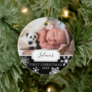 First Christmas Baby Photo Black Ceramic Tree Decoration