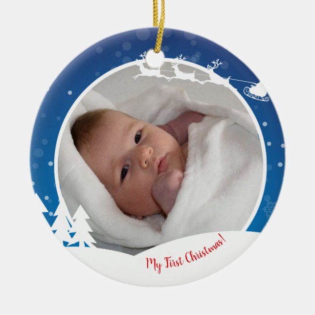 First Christmas baby photo Ceramic Tree Decoration (Front)