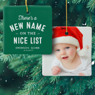 First Christmas baby photo cute green Ceramic Ornament