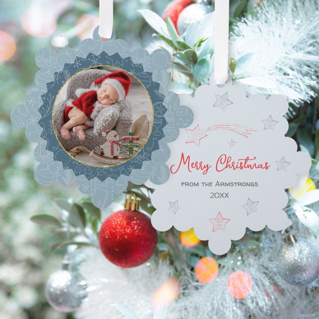 First Christmas Baby Photo Glitter Keepsake Tree Decoration Card (First Christmas Baby Photo Glitter Keepsake Ornament Card ©Susanne Sachers - Sunny Mind 🌞)