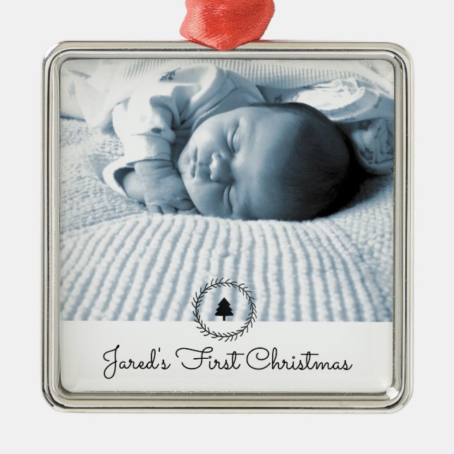 First Christmas Baby Photo Keepsake Metal Tree Decoration (Front)