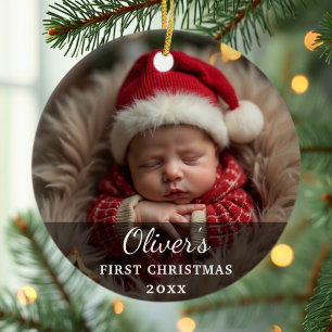 First Christmas Baby Photo Name Ceramic Tree Decoration