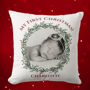 First Christmas, Baby Photo, Name Cushion