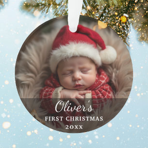 First Christmas Baby Photo Name Ornament