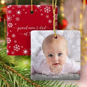 First Christmas Baby Photo New Parents Snowflakes Ceramic Ornament