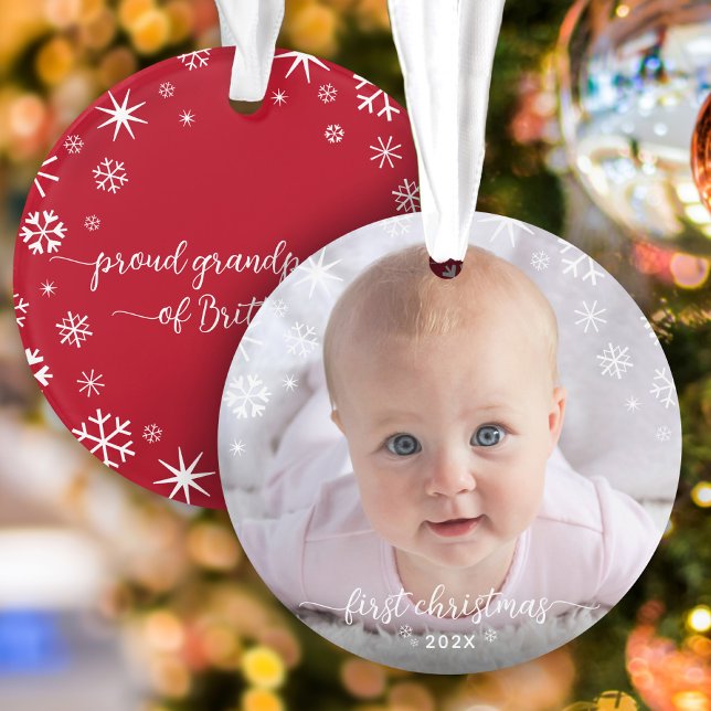 First Christmas Baby Photo Snowflakes Grandparents Ornament (Creator Uploaded)