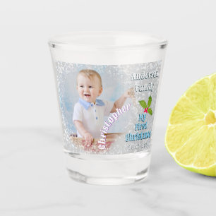 First Christmas Baby Photo Snowflakes Grey Shot Glass