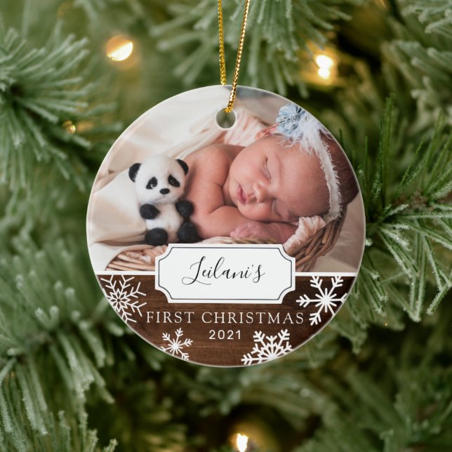 First Christmas Baby Photo Wood Ceramic Tree Decoration (Tree)
