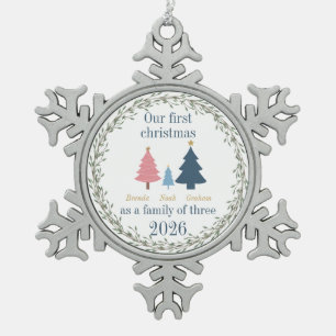First Christmas baby pink and blue trees Snowflake Pewter Christmas Ornament