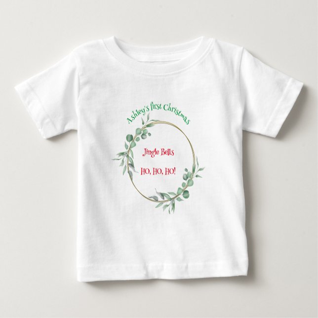 First Christmas Baby Top. Customisable text. Baby T-Shirt (Front)