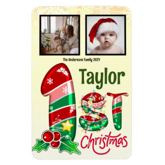 First Christmas Baby Two Photos Custom Photo Magnet