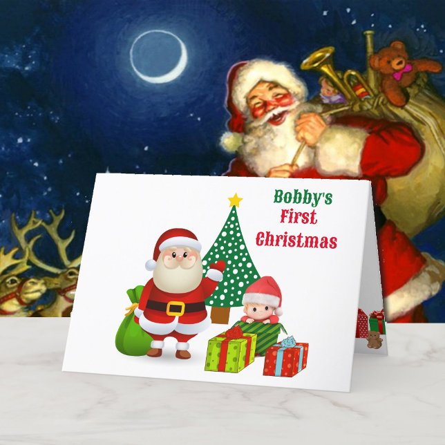 First Christmas Baby's Personalise Name Santa Cute Holiday Card (Creator Uploaded)