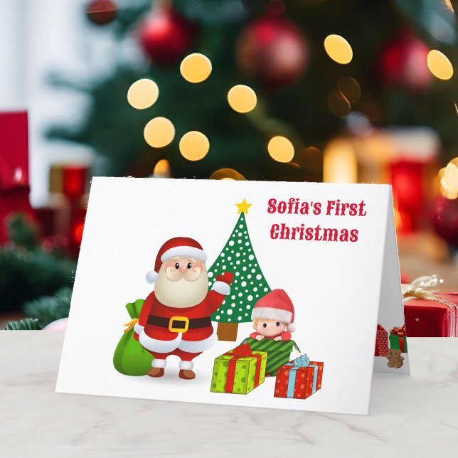 First Christmas Baby's Personalise Name Santa Holiday Card (Creator Uploaded)