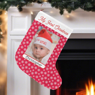 First Christmas Baby's Photo Name Boy Girl Large Christmas Stocking