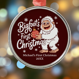 First Christmas BigFoot Sasquatch Funny Custom Metal Tree Decoration
