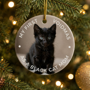 First Christmas Black Cat Mum Photo Keepsake Ceramic Tree Decoration