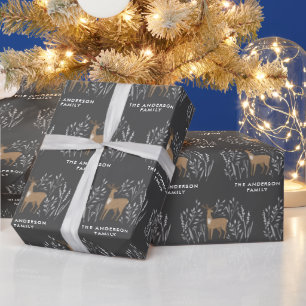 First Christmas black reindeers elegant family Wrapping Paper