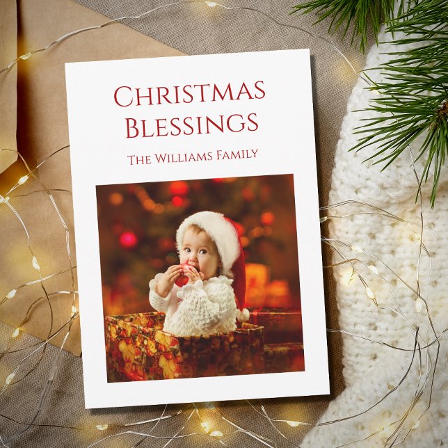 First Christmas Blessings Cute Baby Photo  Holiday Card (Creator Uploaded)