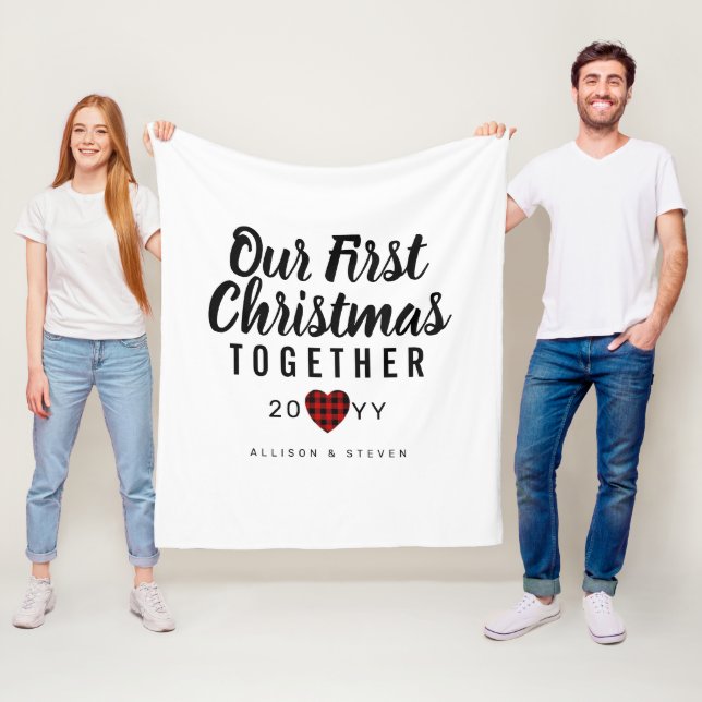 First Christmas Buffalo Plaid Couples Personalised Fleece Blanket (In Situ)
