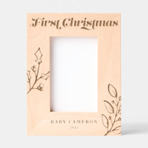 First Christmas Calligraphy and Winter Foliage Etched Frames