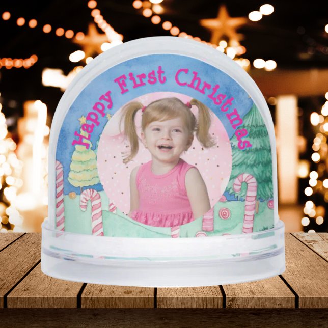First Christmas Candy Cane Photo Snow Globe (Creator Uploaded)