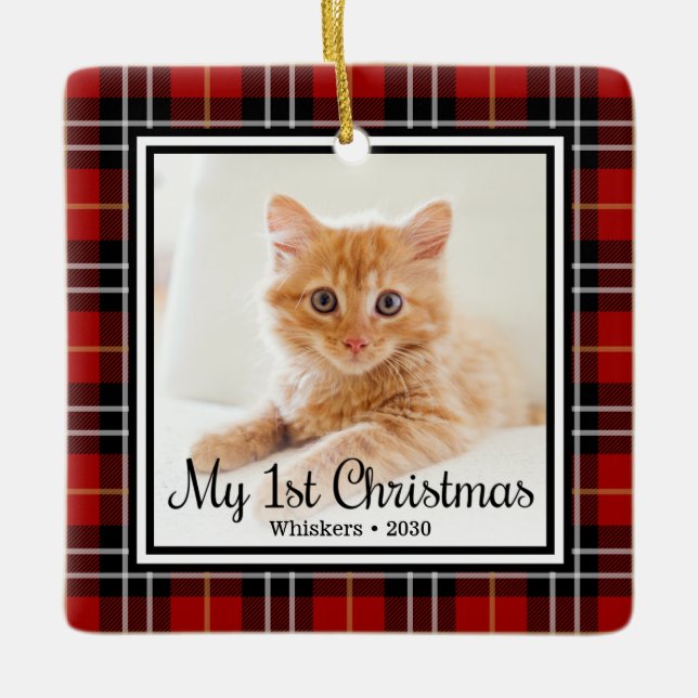 First Christmas Cat Photo Ceramic Ornament (Front)