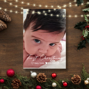 first christmas chic handwriting baby girl photo card