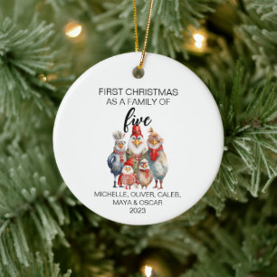 First Christmas Chicken Family of Five Ceramic Tree Decoration