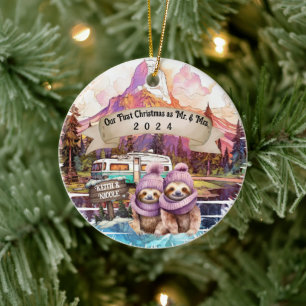 First Christmas Couple RV Camping Newlywed Ceramic Tree Decoration
