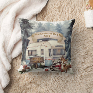 First Christmas Couple RV Camping Newlywed Cushion