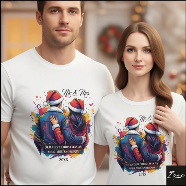 First Christmas Couple Santa Paint Splatter T-Shirt (Creator Uploaded)