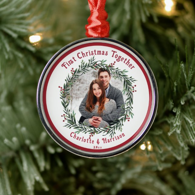 First Christmas Couple's Photo Metal Tree Decoration (Tree)