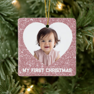 First Christmas Custom Baby Photo Glitter Ornament