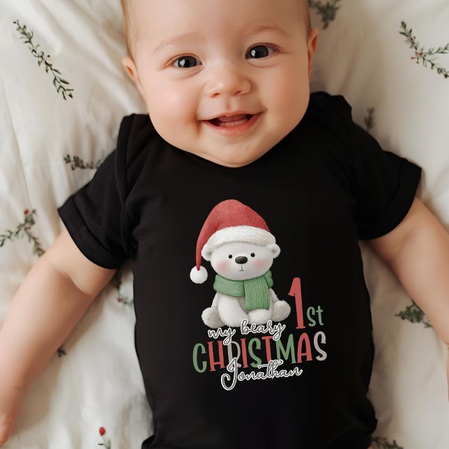 First Christmas Custom Name Black Baby Bodysuit (Creator Uploaded)