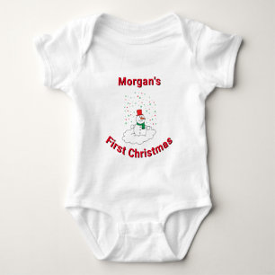 First Christmas Custom Name Cute Snowman Snowflake Baby Bodysuit