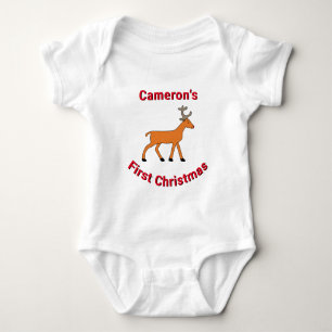 First Christmas Custom Name Cute Xmas Reindeer Baby Bodysuit