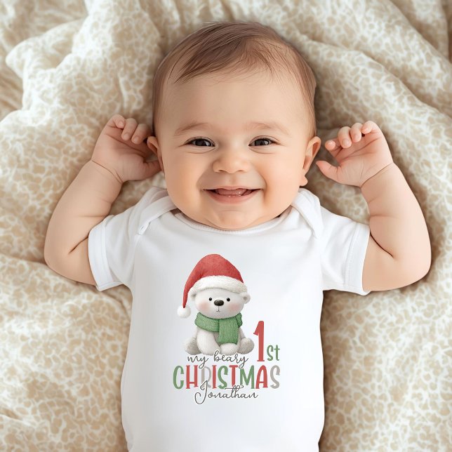 First Christmas Custom Name White Baby Bodysuit (Creator Uploaded)