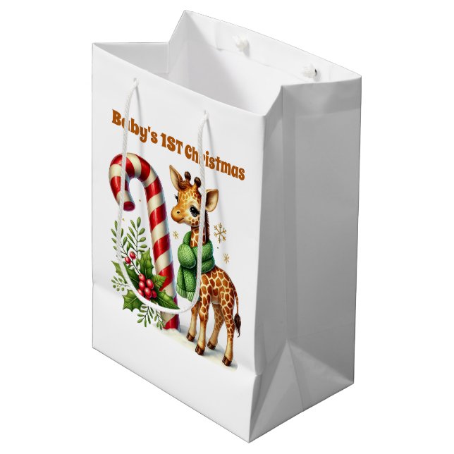 First Christmas customisable giraffe  Medium Gift Bag (Front Angled)