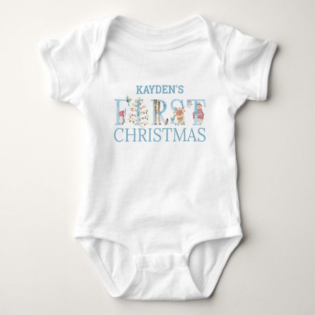 First Christmas Cute Animal Letters Boy Baby Bodysuit (Front)