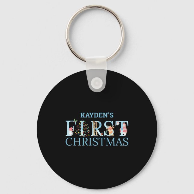 First Christmas Cute Animal Letters Boy Name Baby  Key Ring (Front)