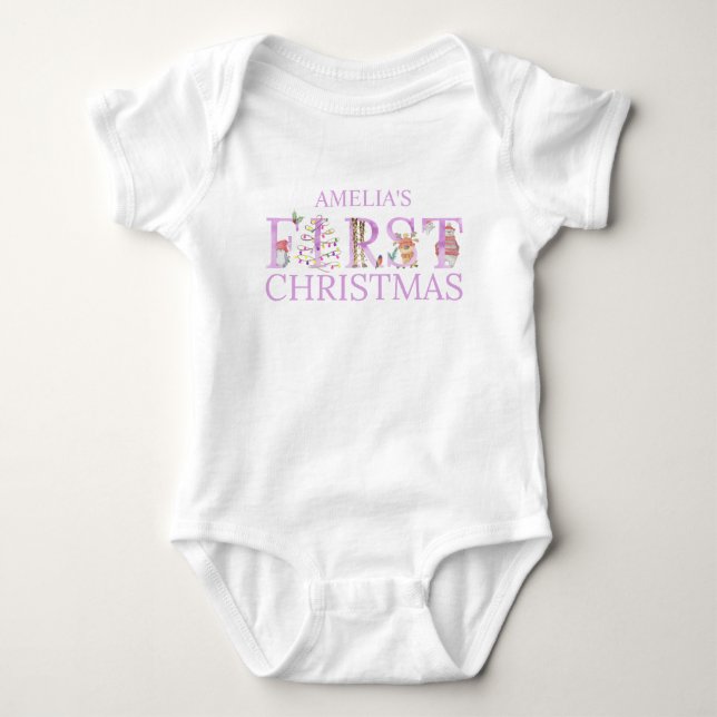 First Christmas Cute Animal Letters Girl Baby Bodysuit (Front)