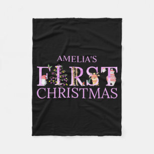 First Christmas Cute Animal Letters Girl Name Baby Fleece Blanket