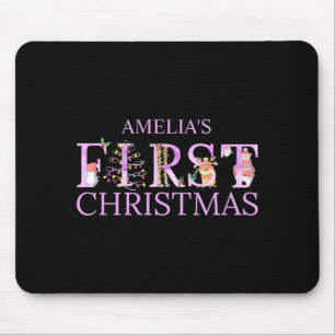 First Christmas Cute Animal Letters Girl Name Baby Mouse Pad
