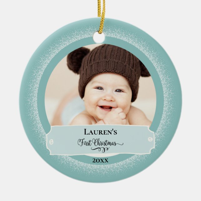 First Christmas Cute Baby Photo Ceramic Tree Decoration (Front)