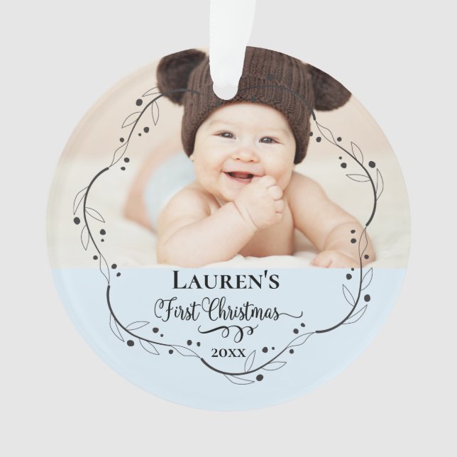 First Christmas Cute Baby Photo Ornament (Front)